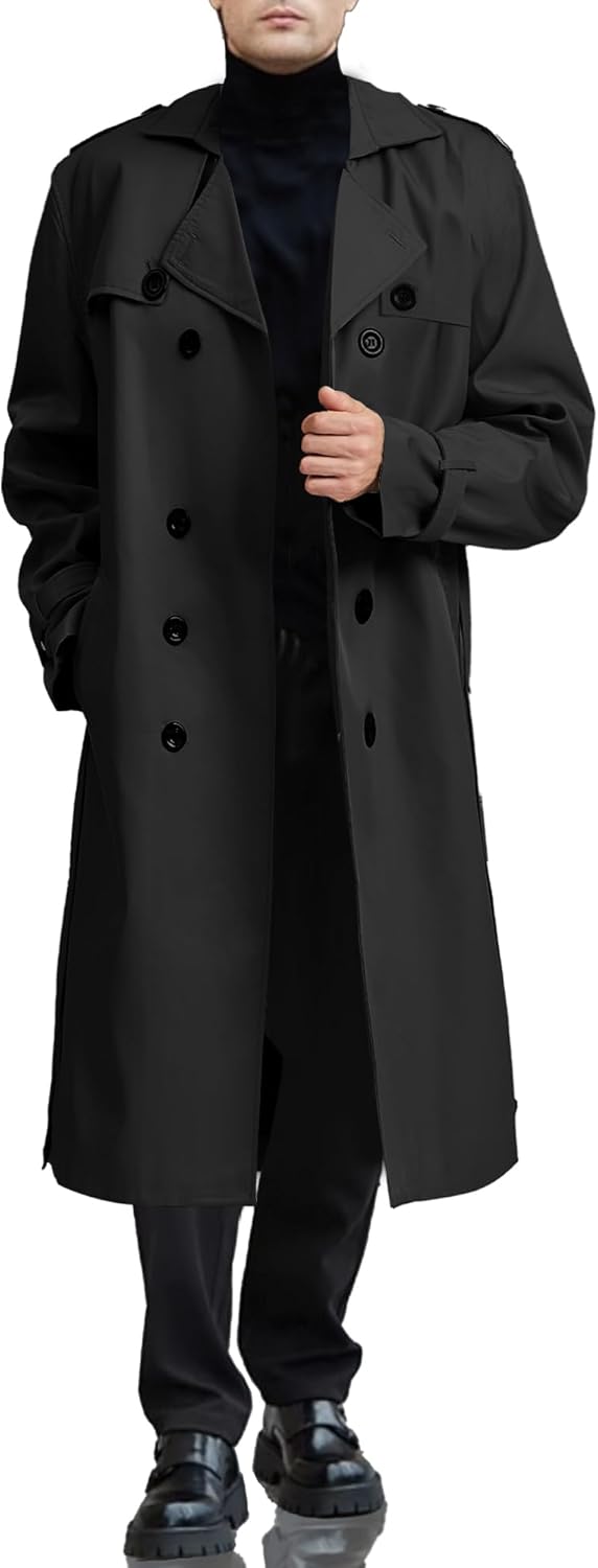 mens trench coat long jacket overcoat oversized casual windbreaker