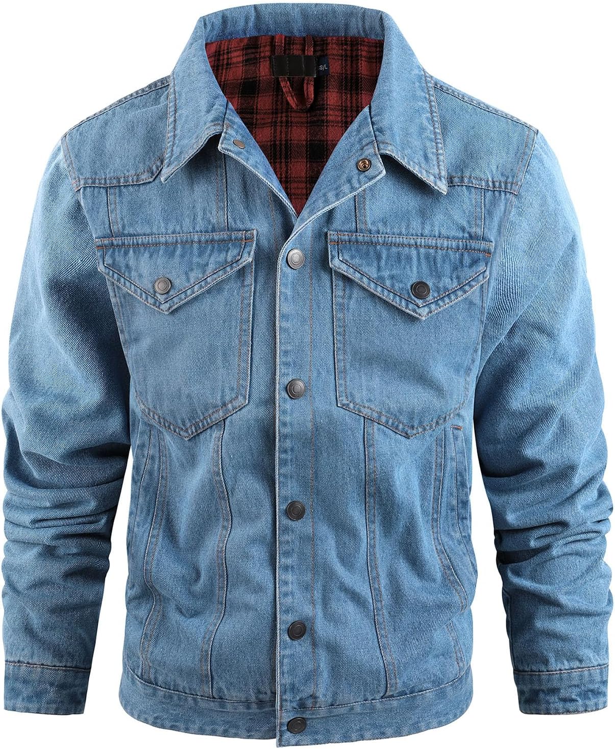 mens flannel lined denim jacket snap cowboy cut western classic slim fit vintage heavy duty jacket trucker coat